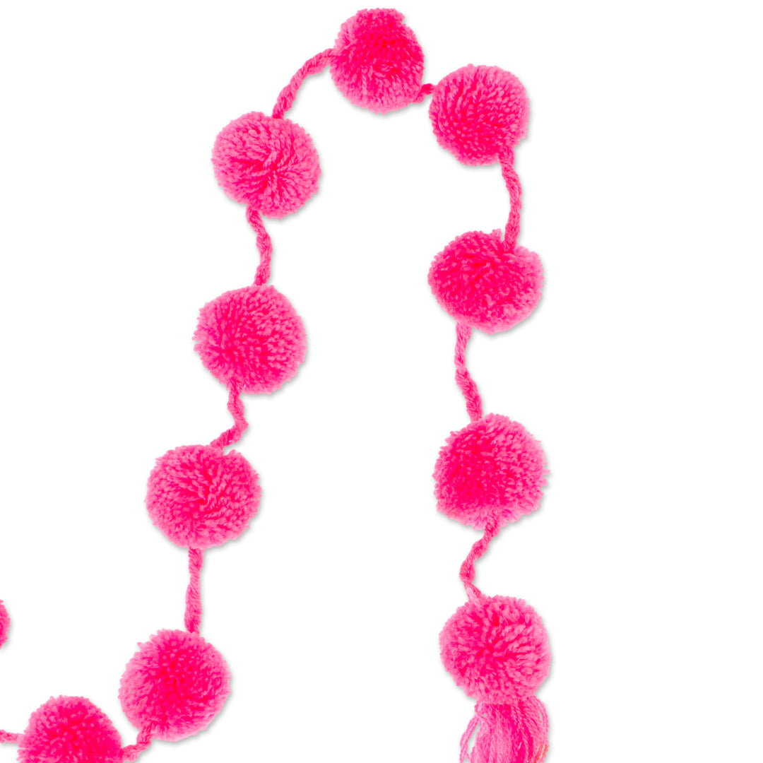 Carnation Pink Cotton Pompom Handcrafted Garland from Mexico - Festive Joy in Pink