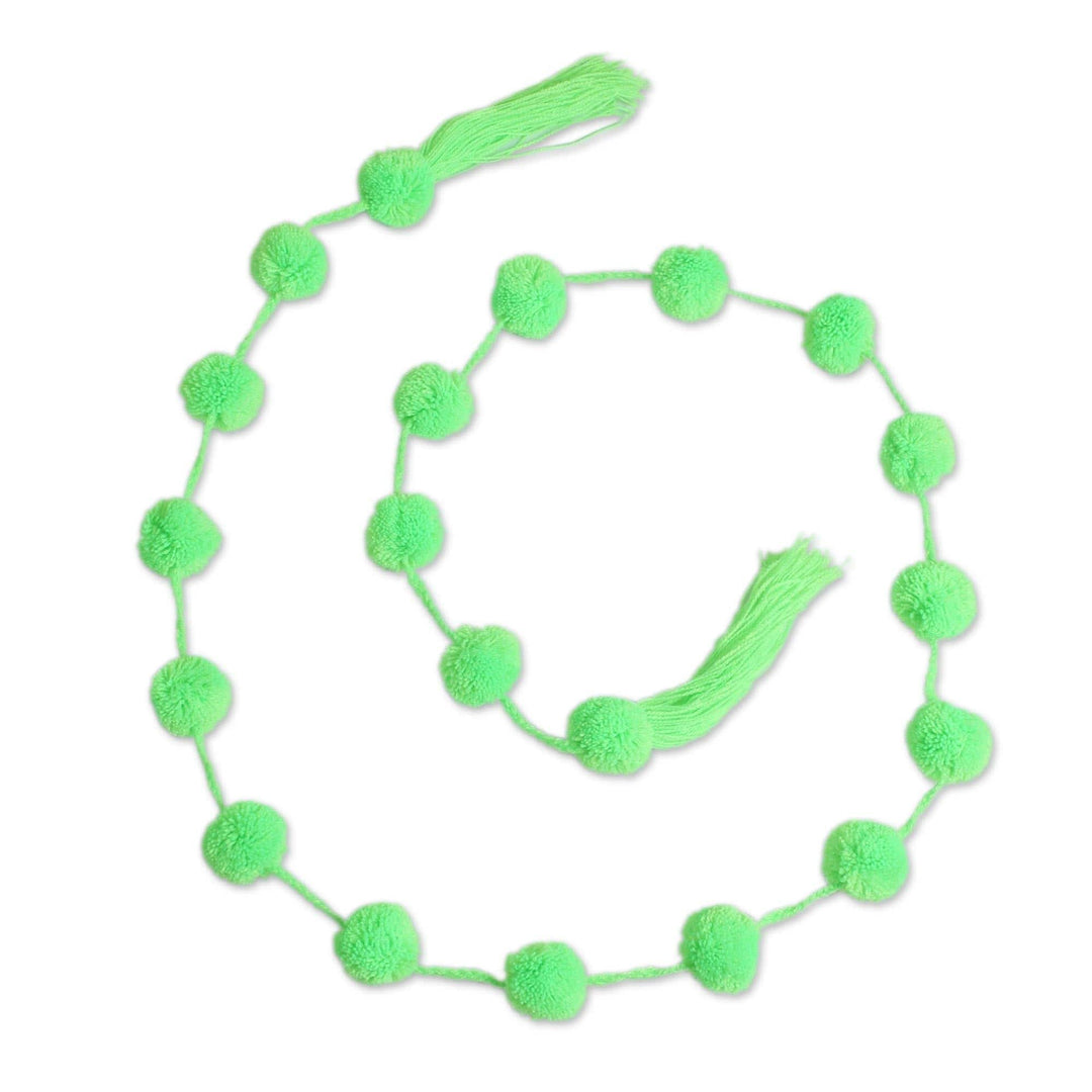 Apple Green Cotton Pompom Handcrafted Garland from Mexico - Festive Joy in Apple Green