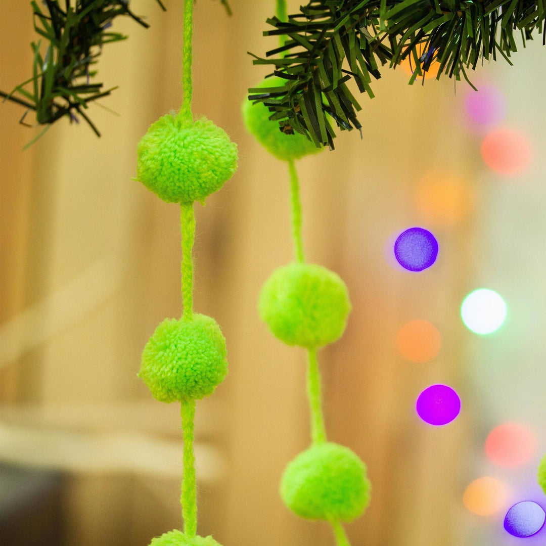 Apple Green Cotton Pompom Handcrafted Garland from Mexico - Festive Joy in Apple Green
