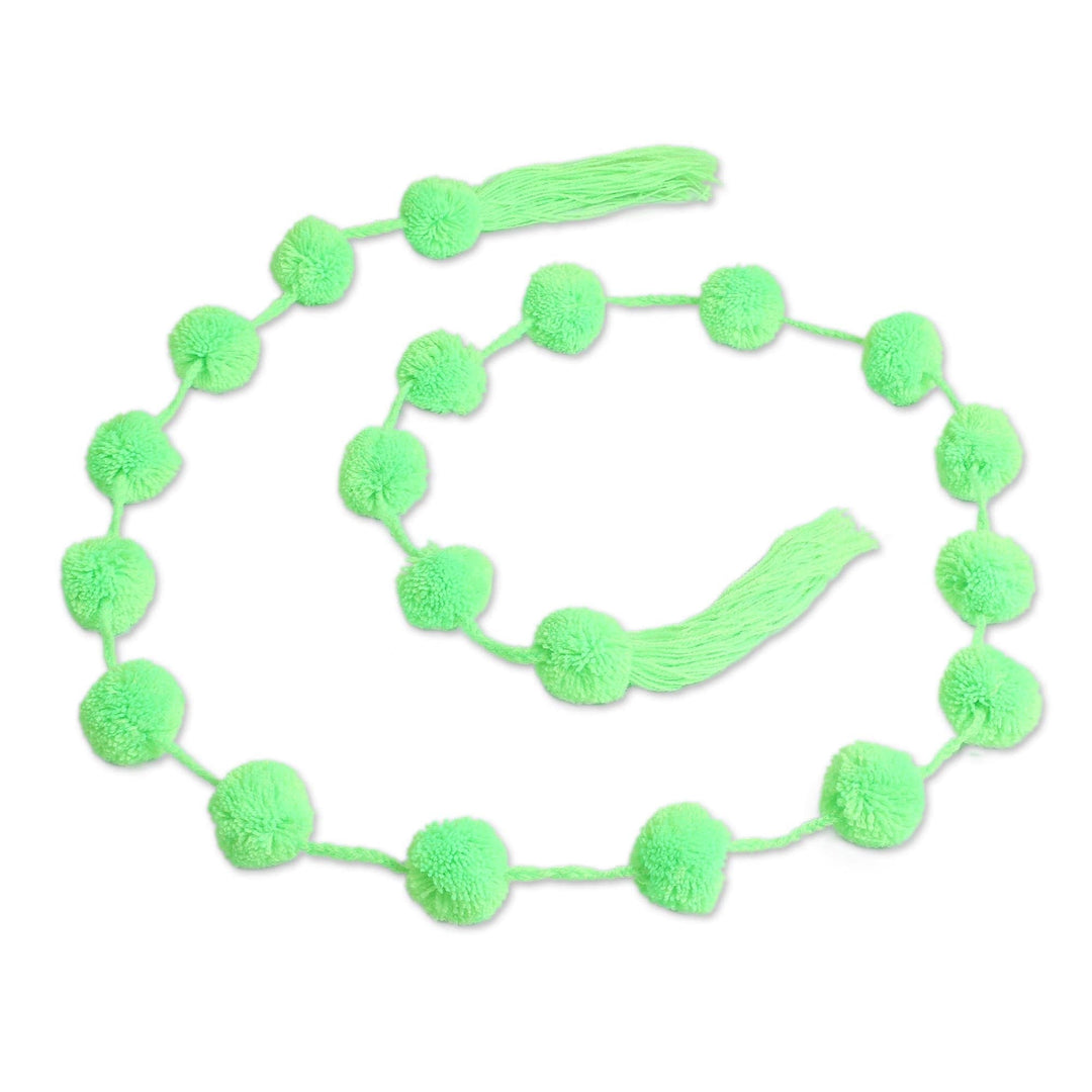 Apple Green Cotton Pompom Handcrafted Garland from Mexico - Festive Joy in Apple Green