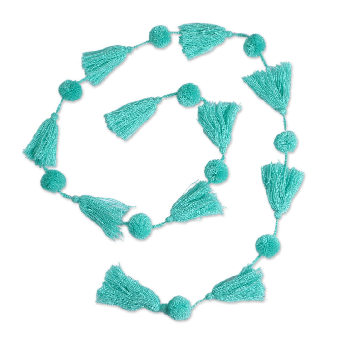 Handcrafted Sea Green Pompom and Tassel Cotton Garland - Spread the Joy in Sea Green