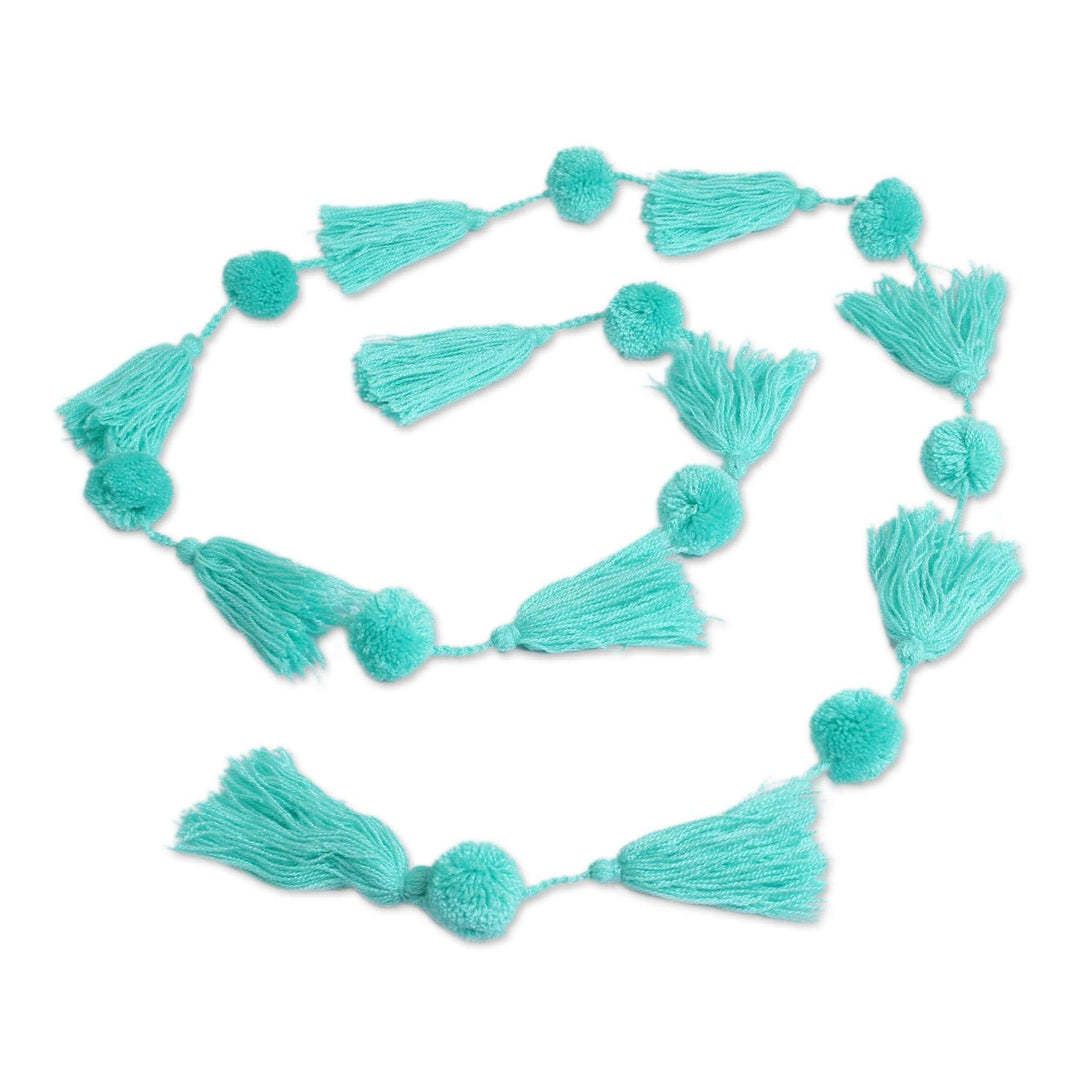 Handcrafted Sea Green Pompom and Tassel Cotton Garland - Spread the Joy in Sea Green