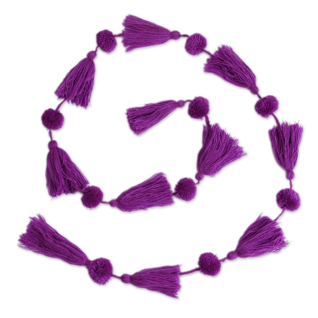 Handcrafted Plum Purple Pompom and Tassel Cotton Garland - Spread the Joy in Plum