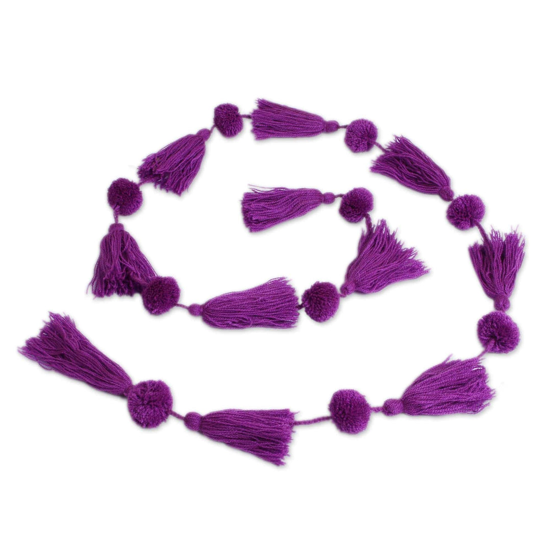 Handcrafted Plum Purple Pompom and Tassel Cotton Garland - Spread the Joy in Plum
