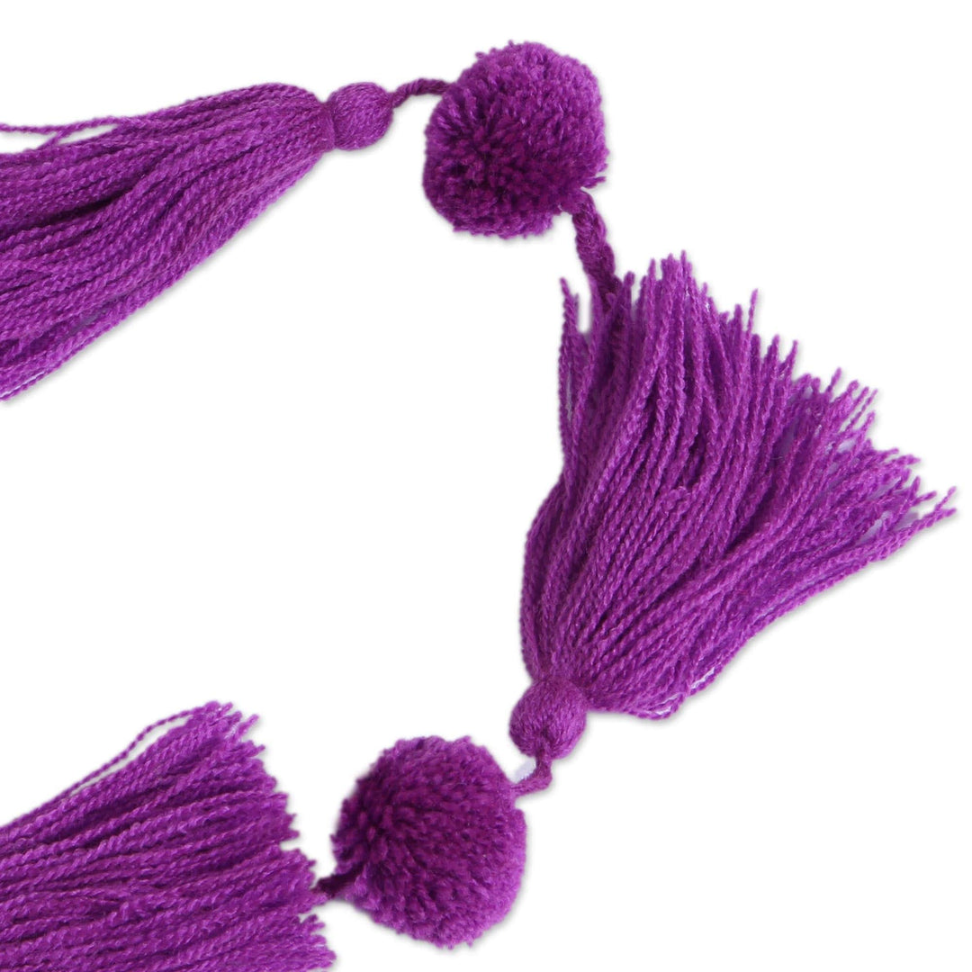 Handcrafted Plum Purple Pompom and Tassel Cotton Garland - Spread the Joy in Plum