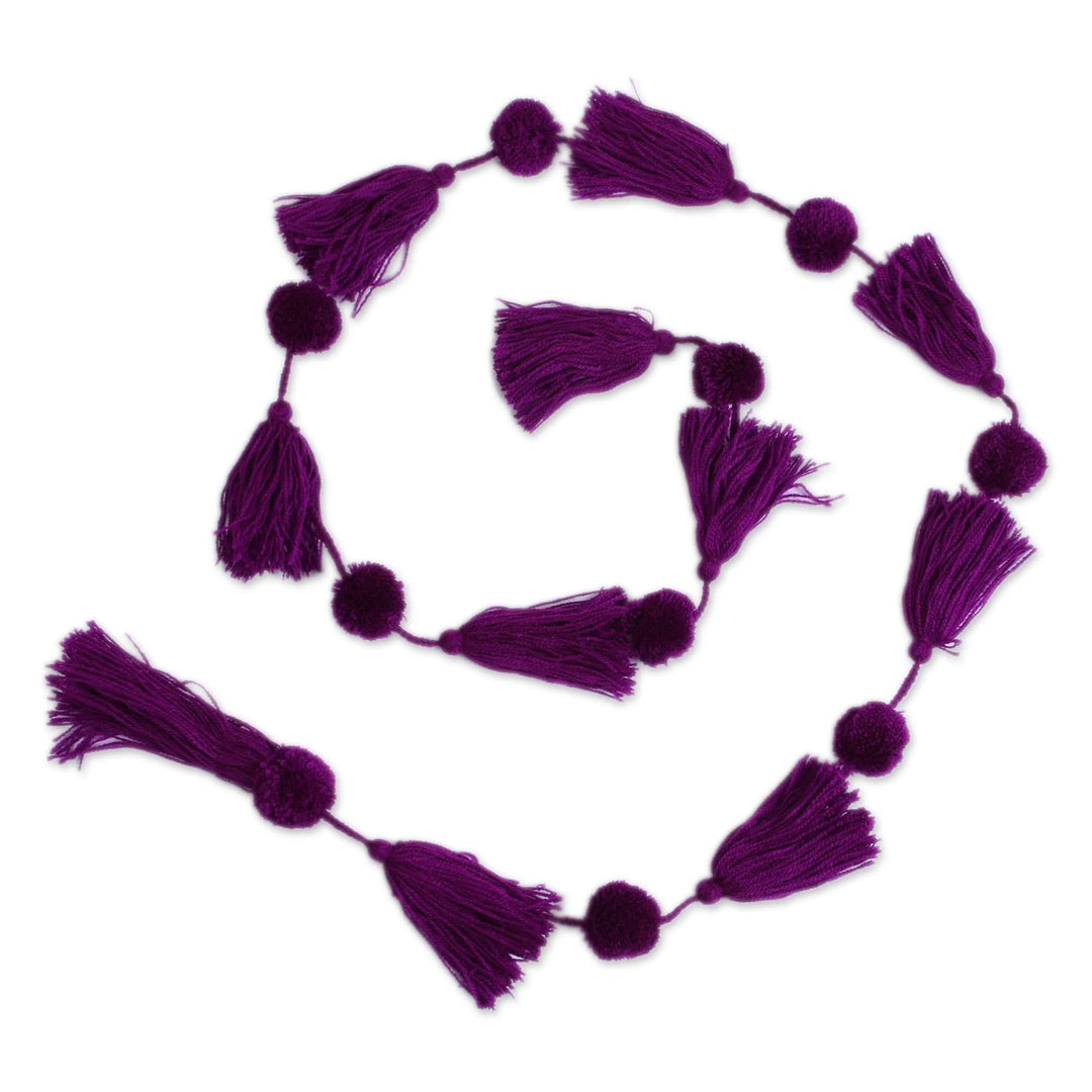 Handcrafted Boysenberry Pompom and Tassel Cotton Garland - Spread the Joy in Boysenberry