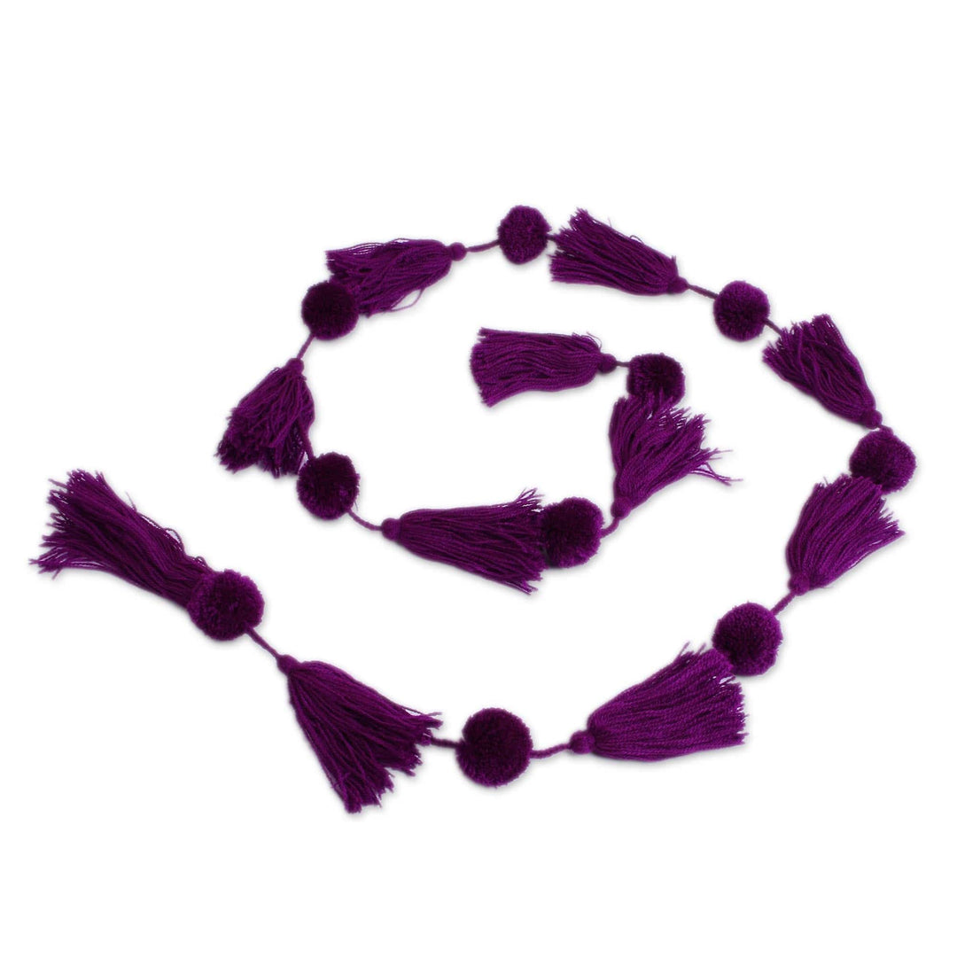 Handcrafted Boysenberry Pompom and Tassel Cotton Garland - Spread the Joy in Boysenberry