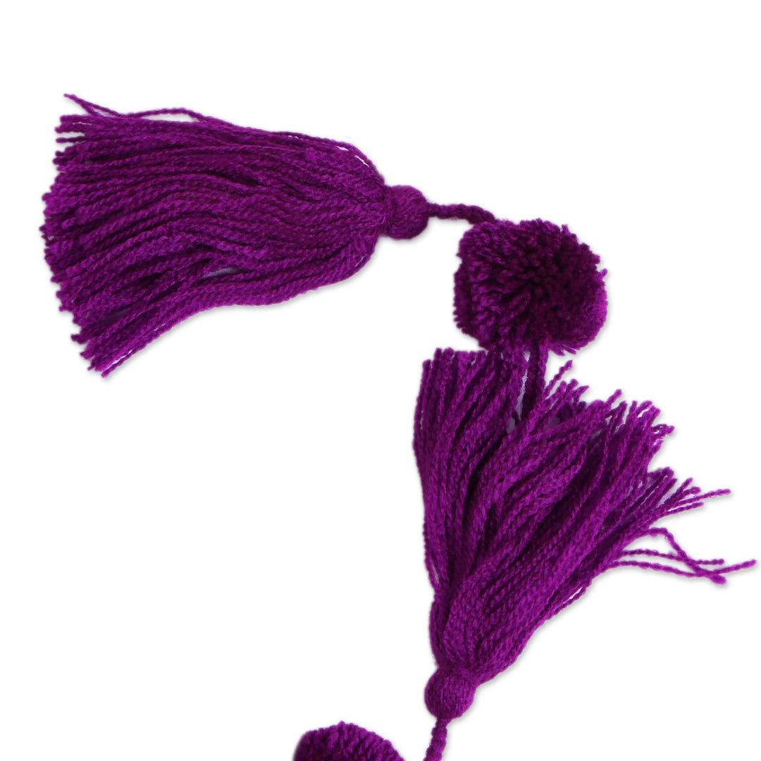 Handcrafted Boysenberry Pompom and Tassel Cotton Garland - Spread the Joy in Boysenberry