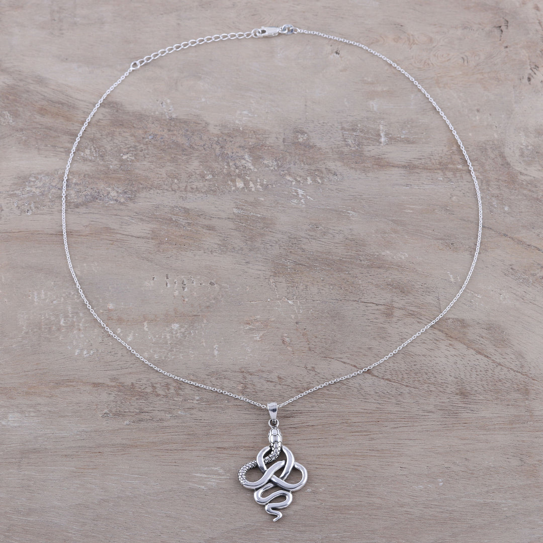 Handcrafted Sterling Silver Snake Pendant Necklace - Sensational Serpent