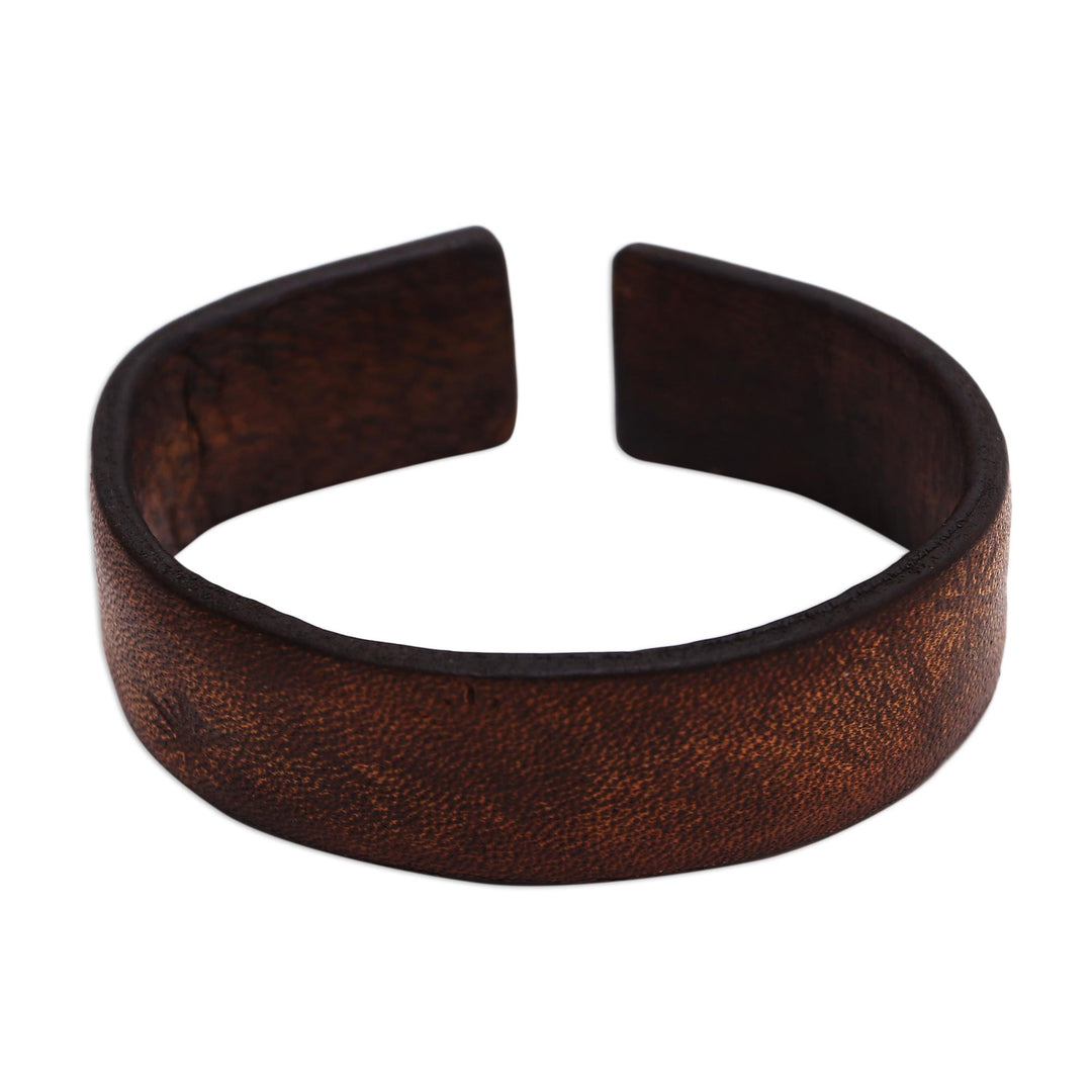 Handmade Leather Cuff Bracelet with Star Engraving from Bali - Hidden Stars
