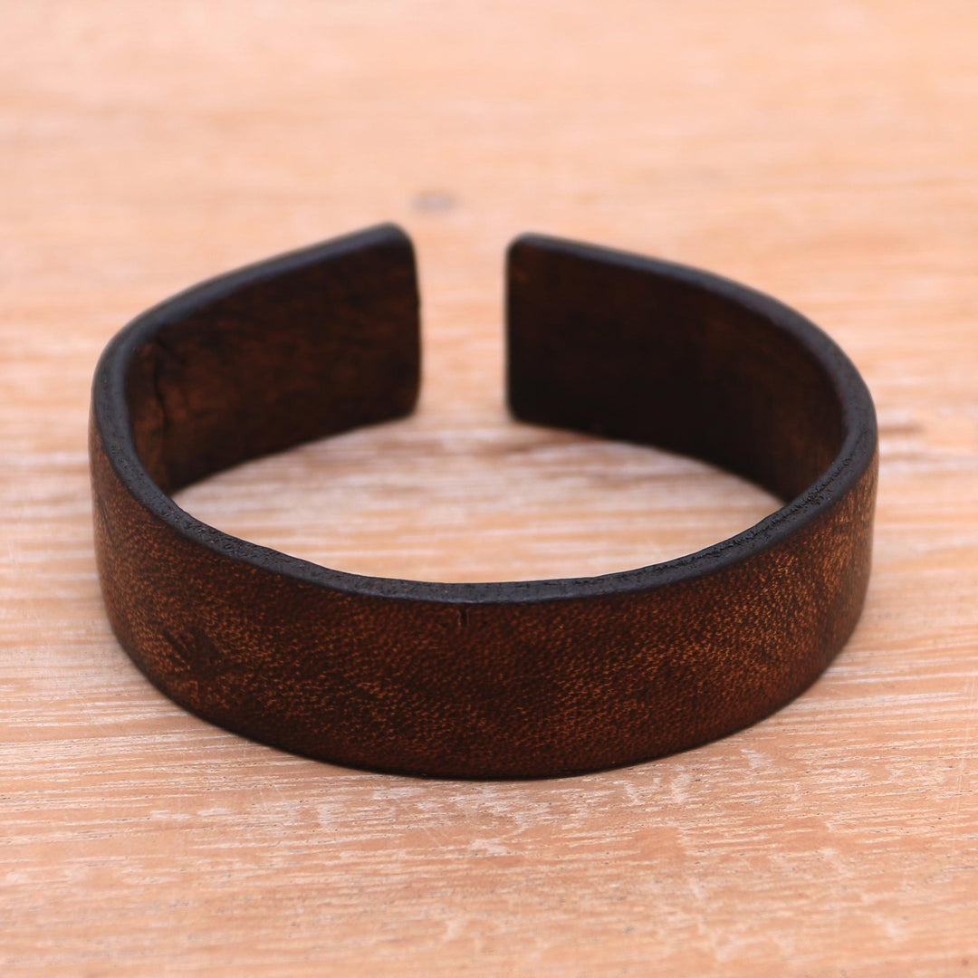 Handmade Leather Cuff Bracelet with Star Engraving from Bali - Hidden Stars