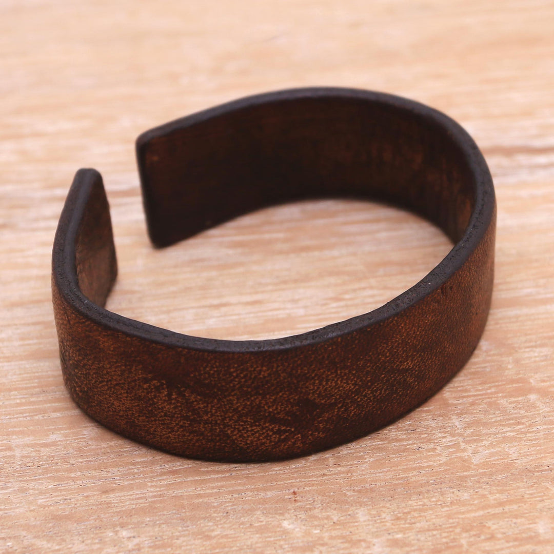 Handmade Leather Cuff Bracelet with Star Engraving from Bali - Hidden Stars