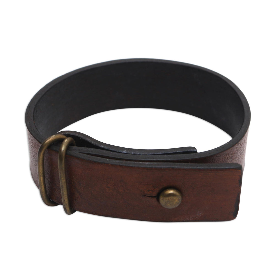 Brown Leather Wristband Bracelet Crafted in Bali - Brown Nomad