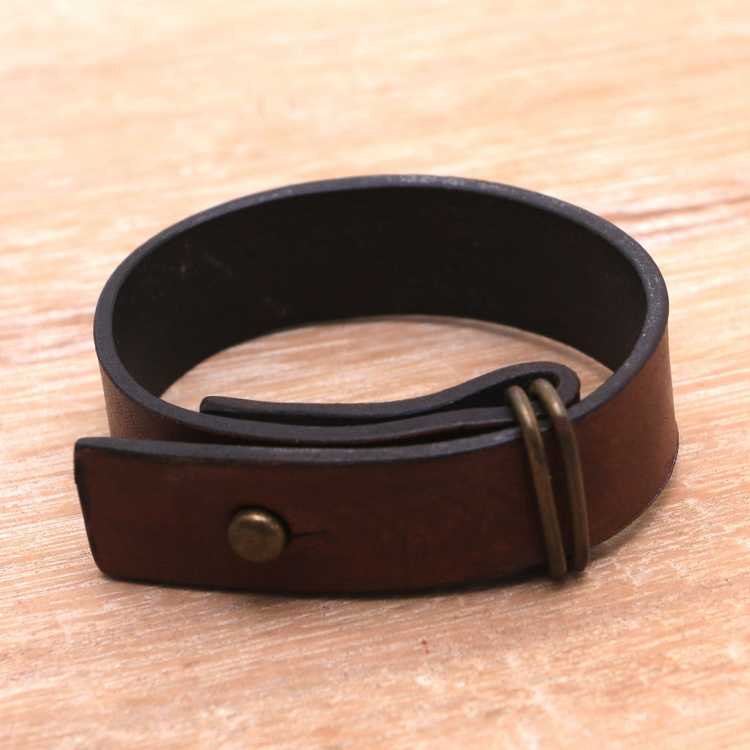 Brown Leather Wristband Bracelet Crafted in Bali - Brown Nomad