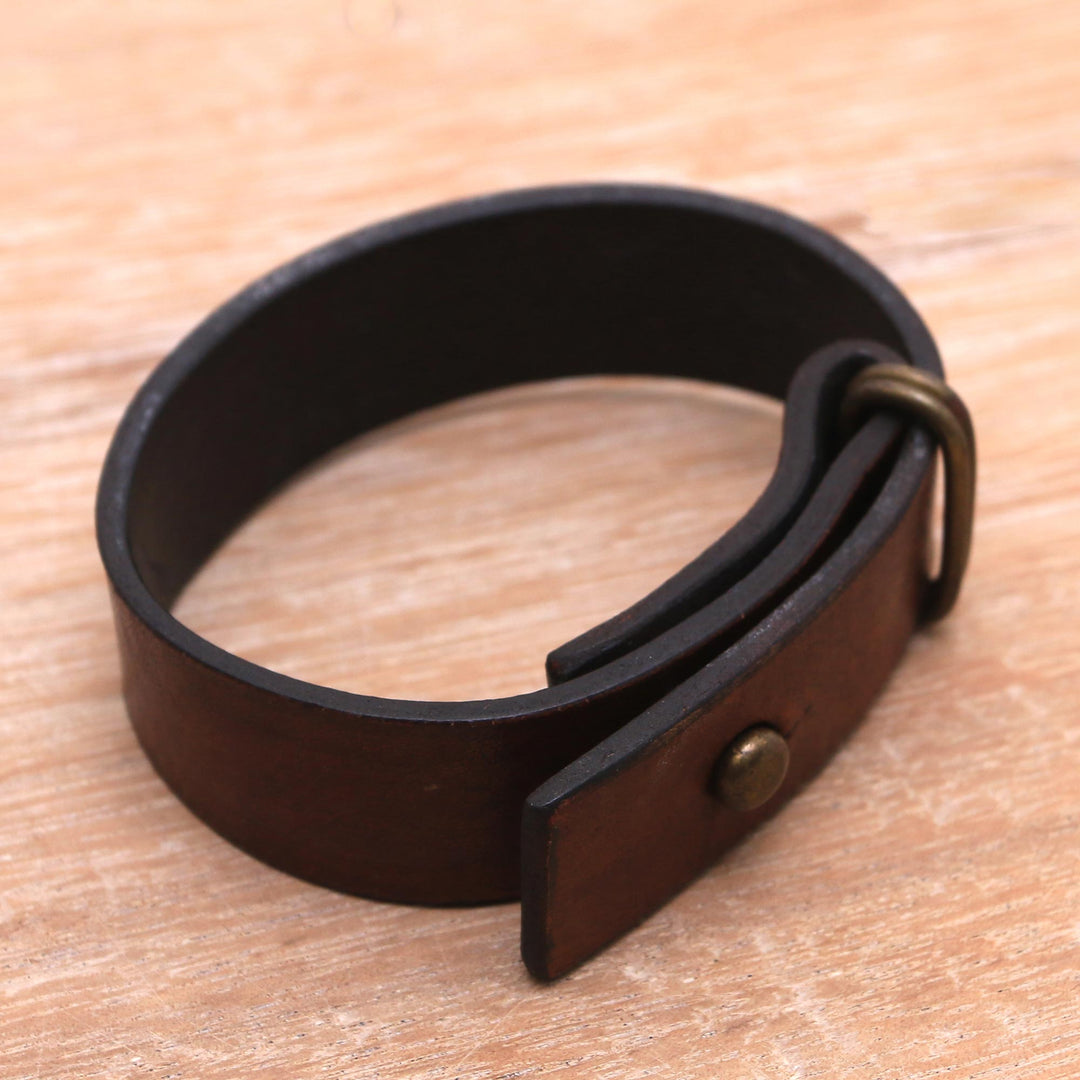 Brown Leather Wristband Bracelet Crafted in Bali - Brown Nomad