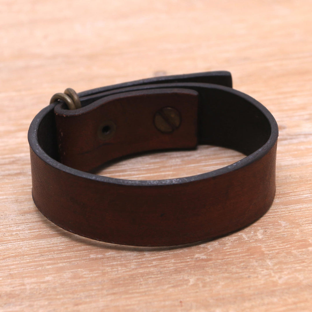 Brown Leather Wristband Bracelet Crafted in Bali - Brown Nomad