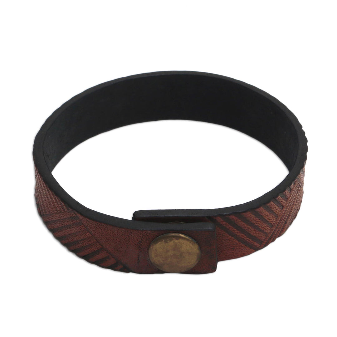 Handmade Leather Wristband Bracelet from Bali - Brown Bedeg