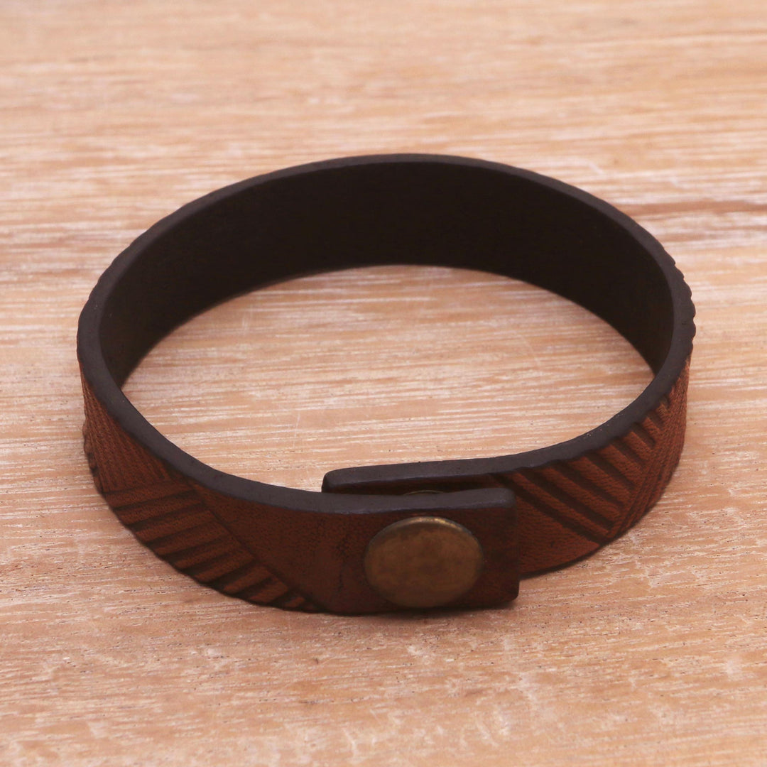 Handmade Leather Wristband Bracelet from Bali - Brown Bedeg