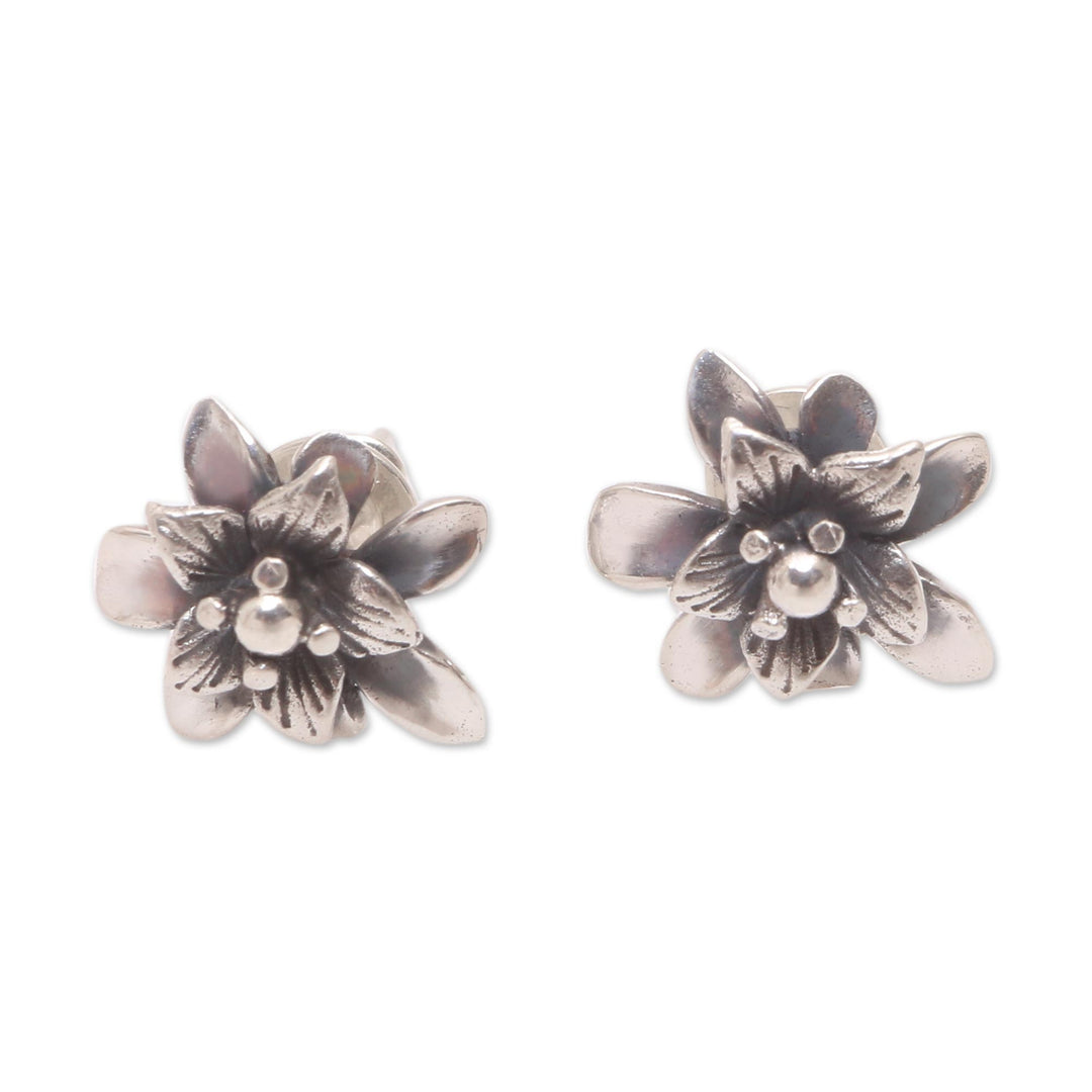 Sterling Silver Lotus Flower Stud Earrings from Bali - Dreamy Lotus
