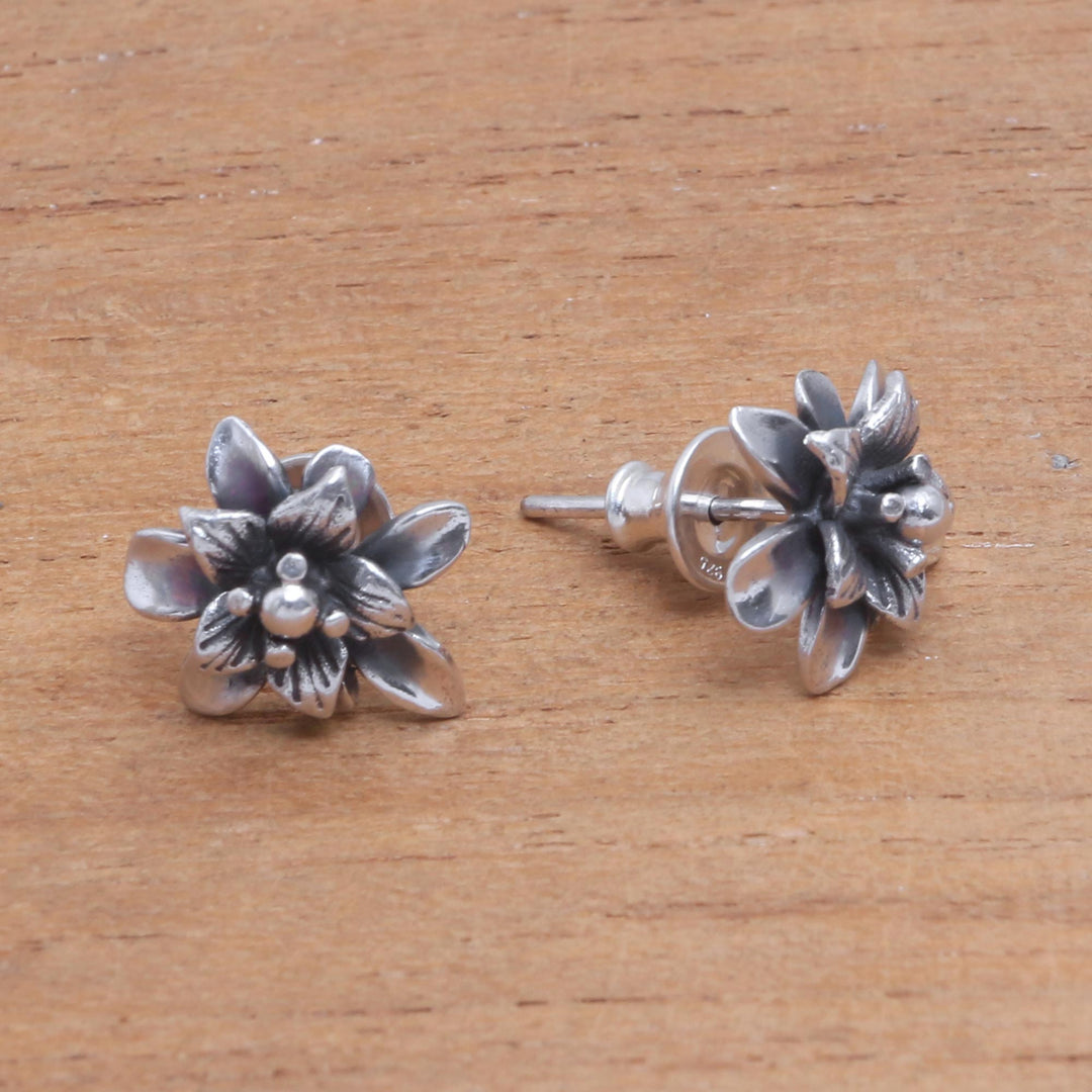 Sterling Silver Lotus Flower Stud Earrings from Bali - Dreamy Lotus