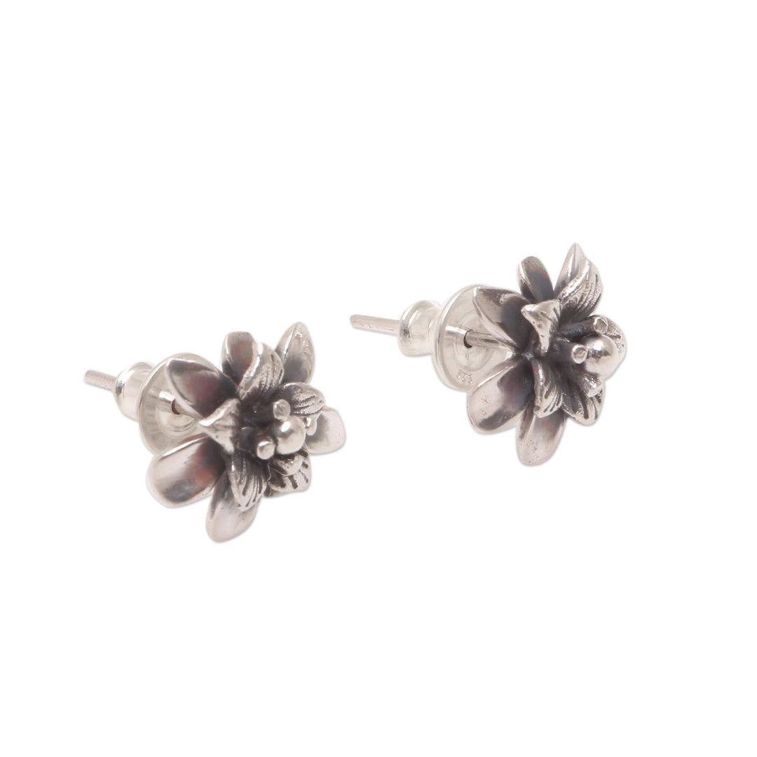 Sterling Silver Lotus Flower Stud Earrings from Bali - Dreamy Lotus
