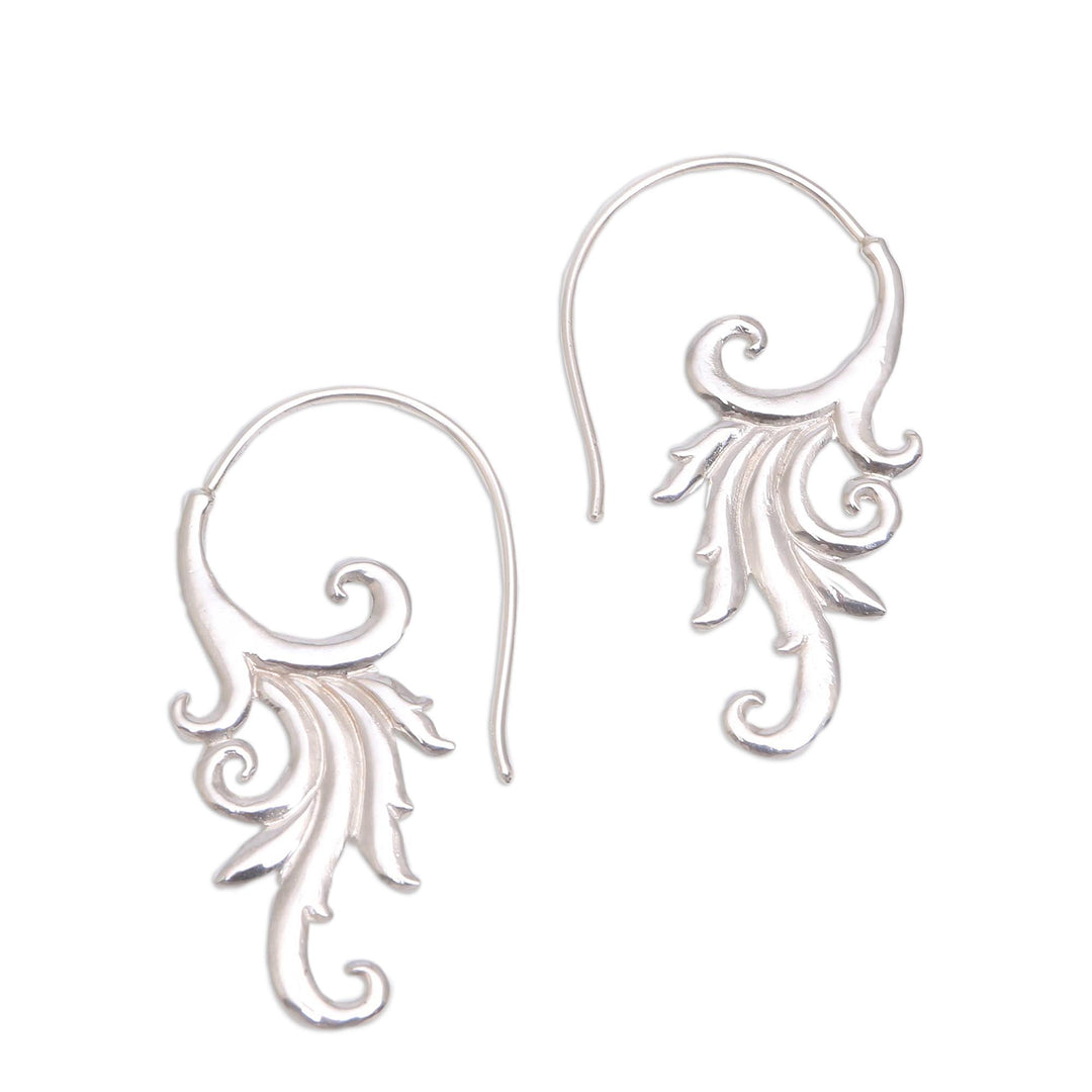 Sterling Silver Blooming Flower Motif Drop Earrings - Angel Wing Bloom