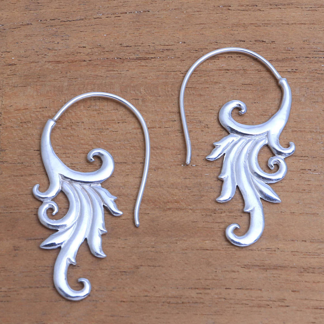 Sterling Silver Blooming Flower Motif Drop Earrings - Angel Wing Bloom