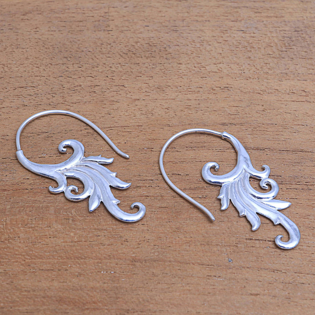 Sterling Silver Blooming Flower Motif Drop Earrings - Angel Wing Bloom