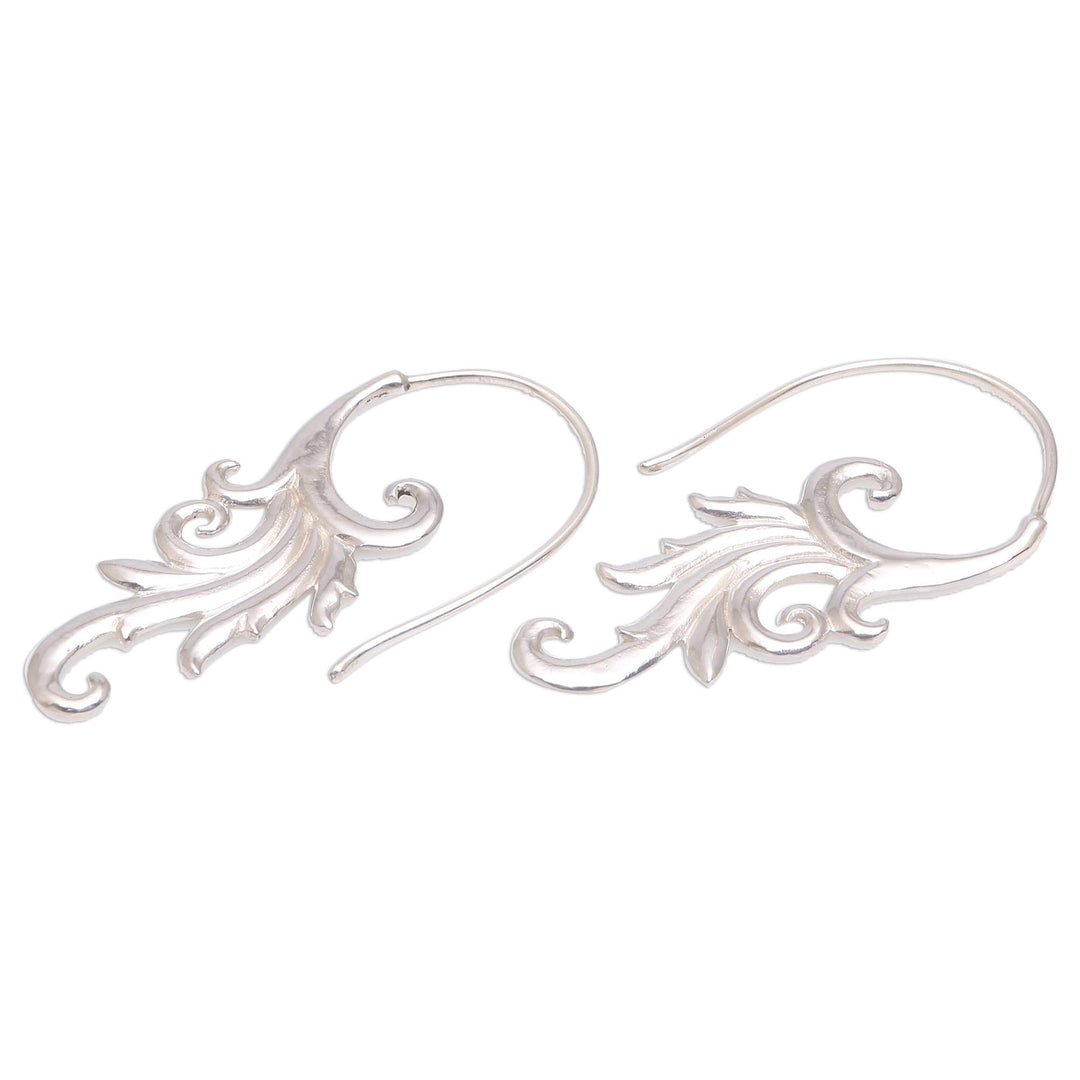 Sterling Silver Blooming Flower Motif Drop Earrings - Angel Wing Bloom