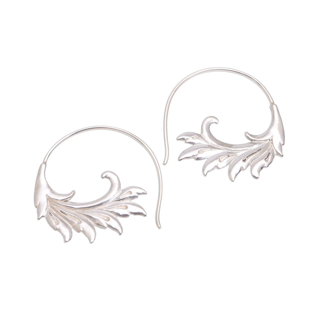 Sterling Silver Elegant Feather Motif Half-Hoop Earrings - Falling Feathers