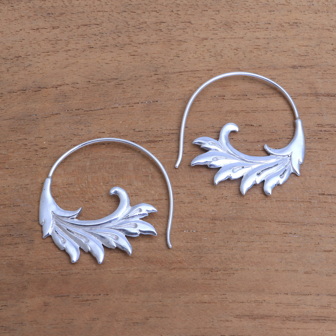 Sterling Silver Elegant Feather Motif Half-Hoop Earrings - Falling Feathers