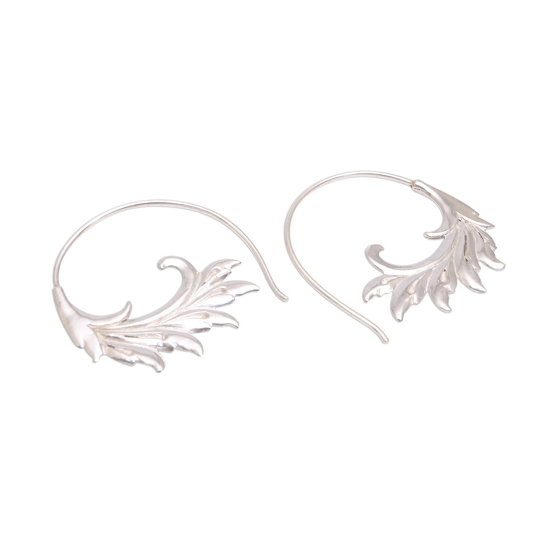 Sterling Silver Elegant Feather Motif Half-Hoop Earrings - Falling Feathers
