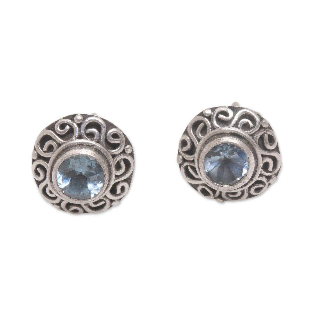 Swirl Pattern Blue Topaz Stud Earrings from Bali - God Eye