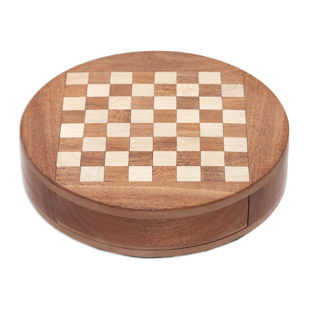 Handcrafted Round Acacia and Kadam Wood Chess Set from India - Fun Times