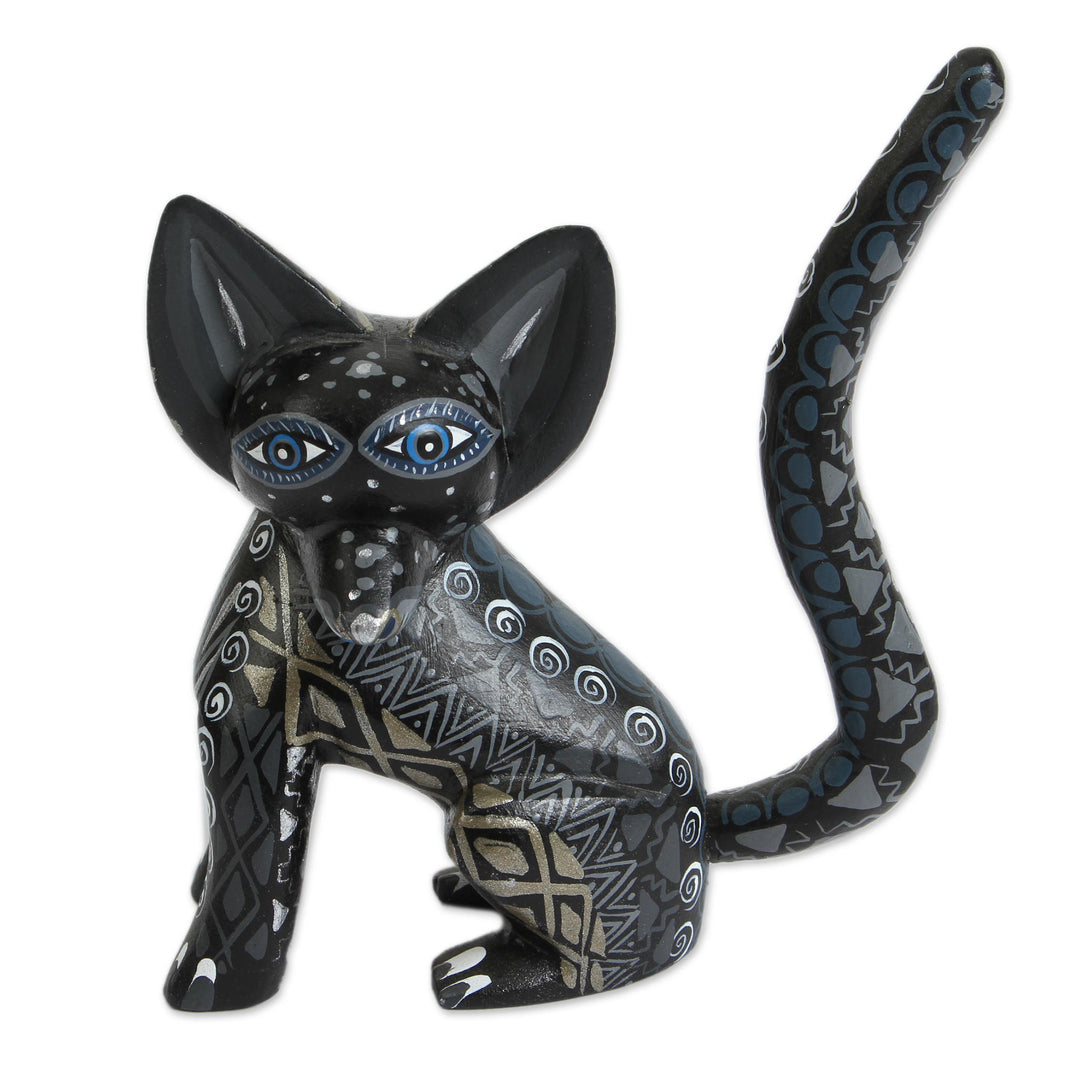 Wood Alebrije Fox Figurine in Black from Mexico - Black Fox