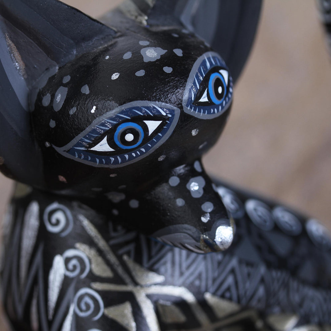Wood Alebrije Fox Figurine in Black from Mexico - Black Fox