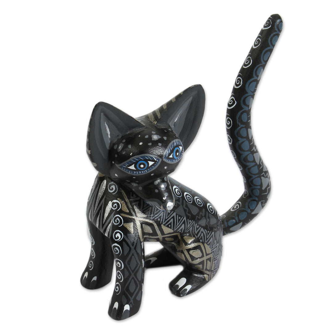 Wood Alebrije Fox Figurine in Black from Mexico - Black Fox