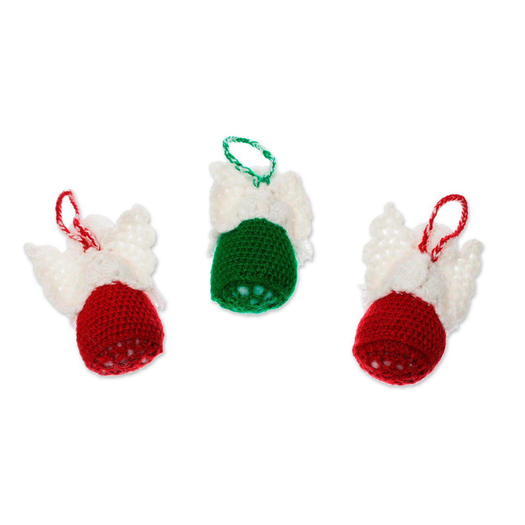 Crocheted Angel Ornaments in Red and Green (Set of 3) - Festive Angels