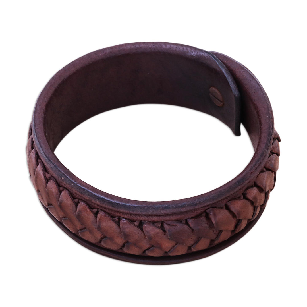 Handcrafted Woven Leather Wristband Bracelet from Thailand - Weaver's Life