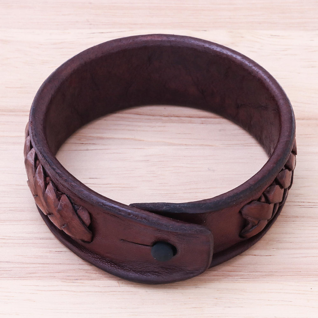 Handcrafted Woven Leather Wristband Bracelet from Thailand - Weaver's Life