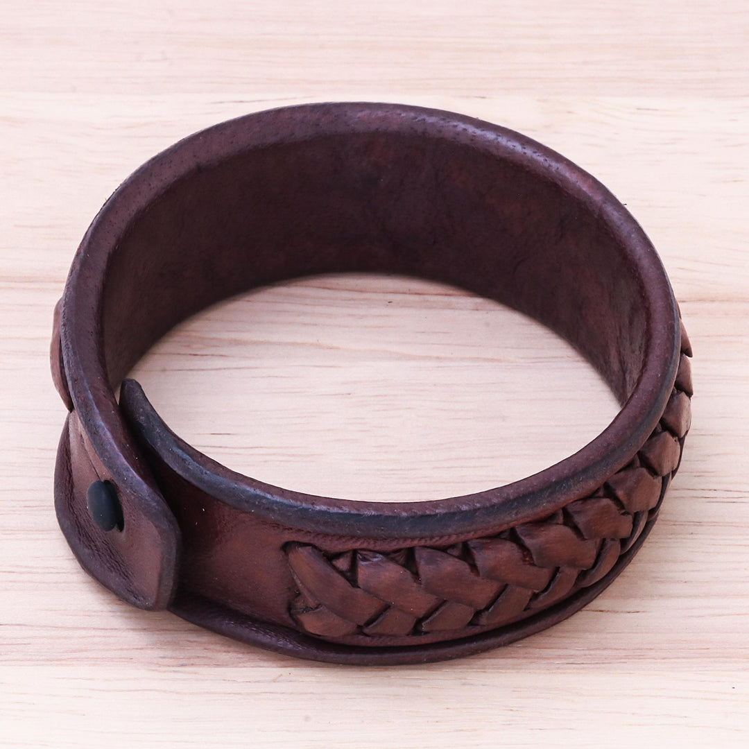 Handcrafted Woven Leather Wristband Bracelet from Thailand - Weaver's Life