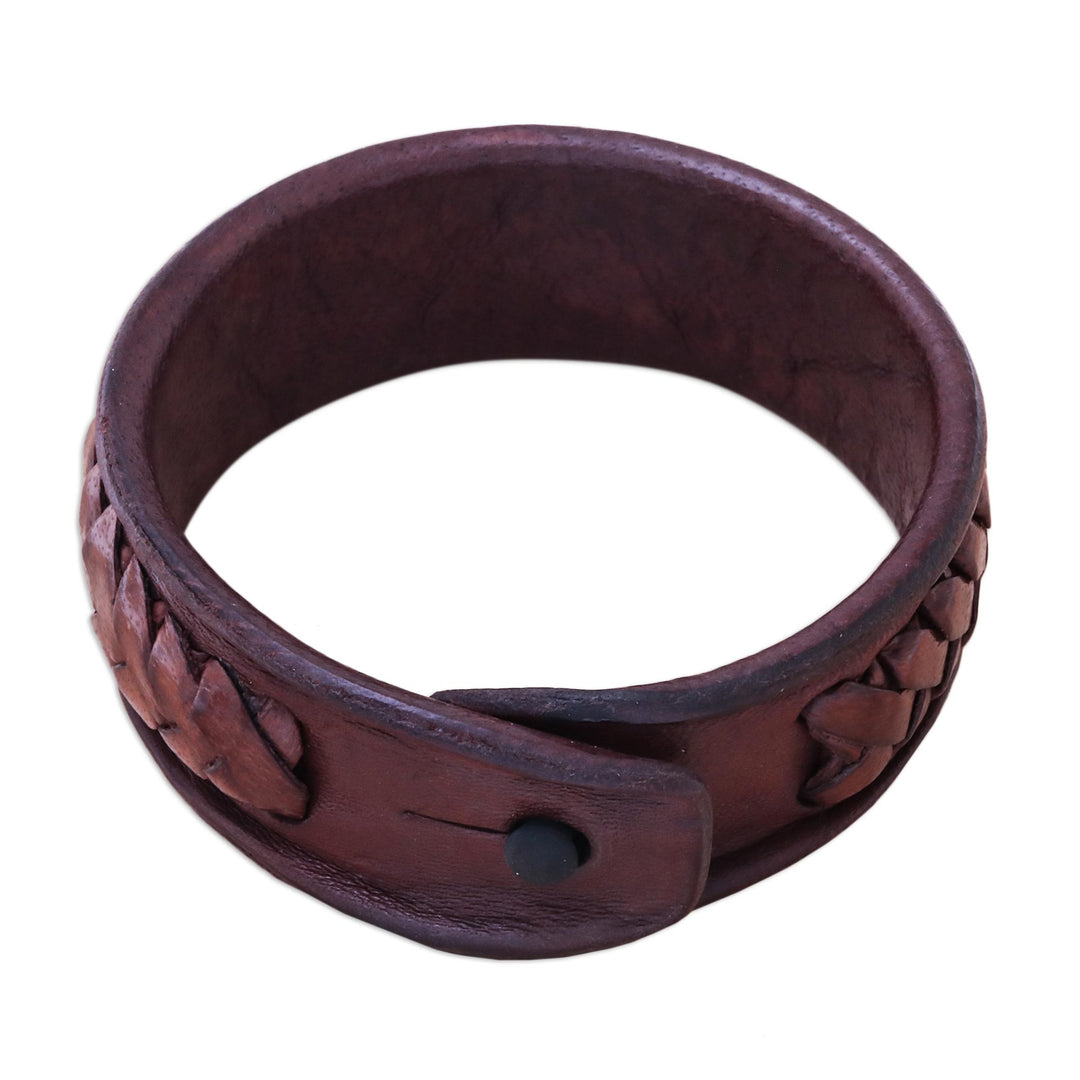 Handcrafted Woven Leather Wristband Bracelet from Thailand - Weaver's Life