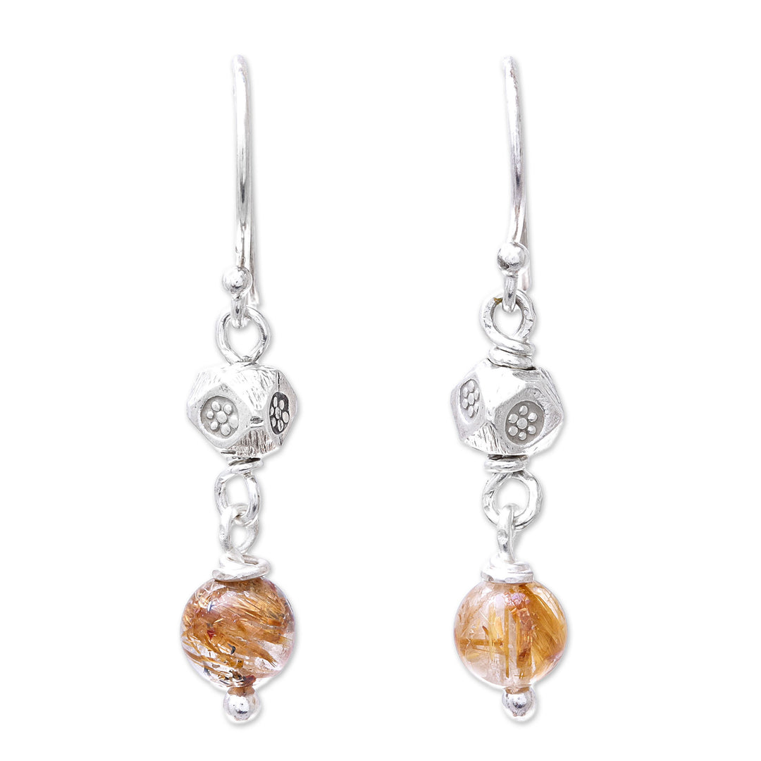 Rutilated Quartz and Karen Silver Dangle Earrings - Karen Rapture