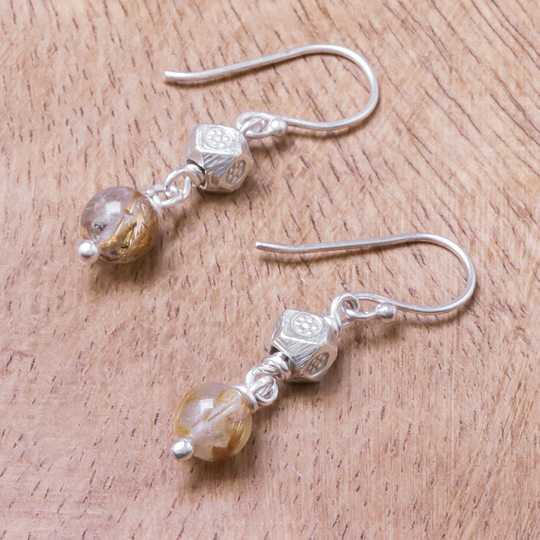 Rutilated Quartz and Karen Silver Dangle Earrings - Karen Rapture