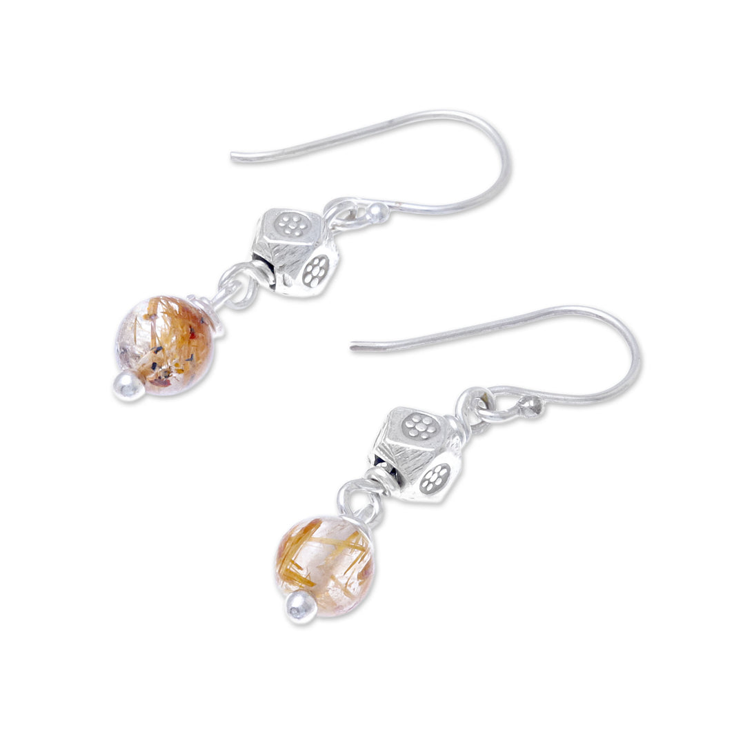 Rutilated Quartz and Karen Silver Dangle Earrings - Karen Rapture