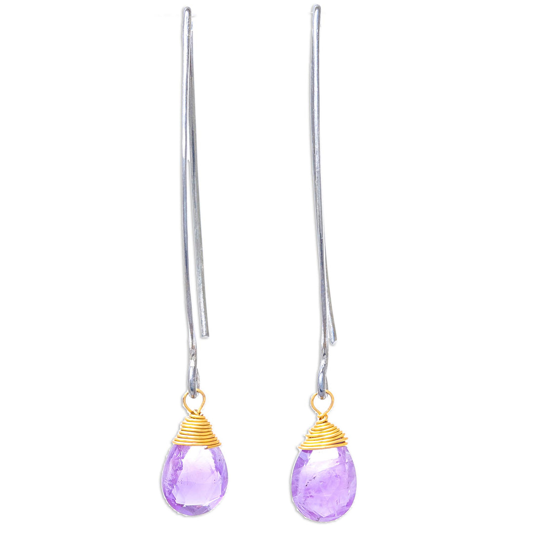 Gold Accent Amethyst Dangle Earrings from Thailand - Midnight Meadow