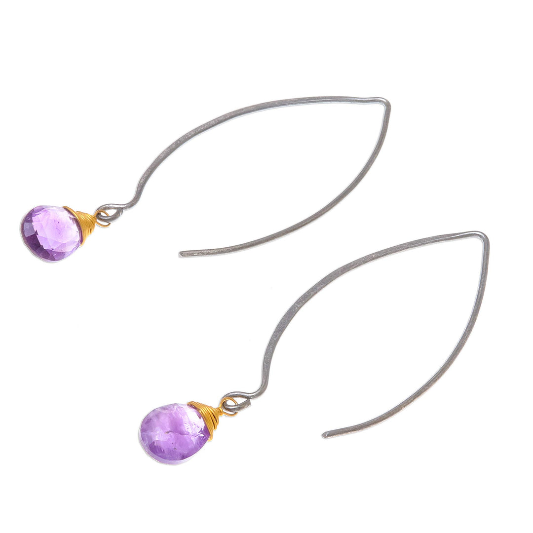 Gold Accent Amethyst Dangle Earrings from Thailand - Midnight Meadow