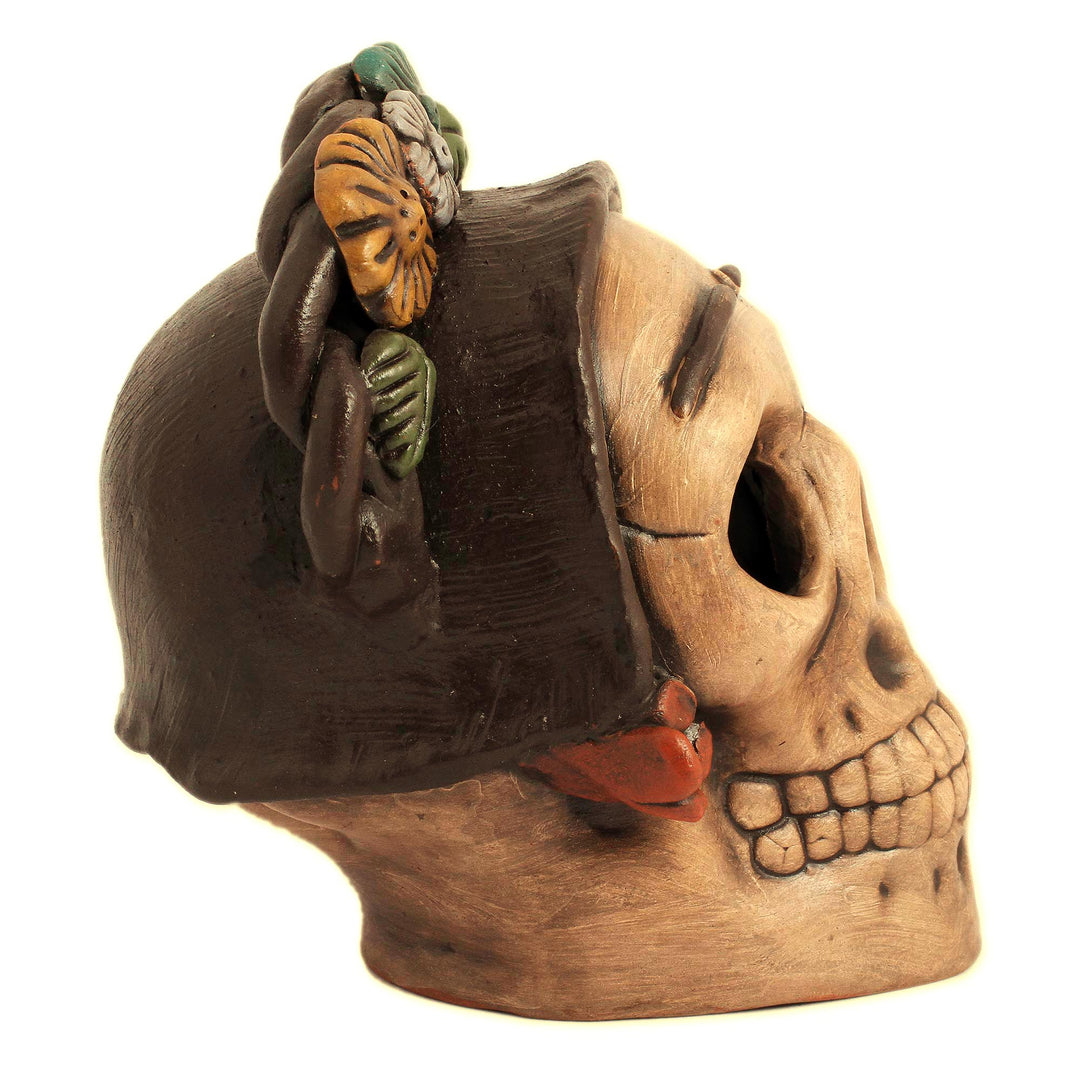 Handcrafted Ceramic Skull Figurine Honoring Frida Kahlo - Honoring Frida