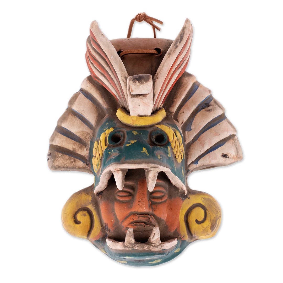 Earthtone Quetzalcoatl Handcrafted Ceramic Wall Mask - Quetzalcoatl Revered