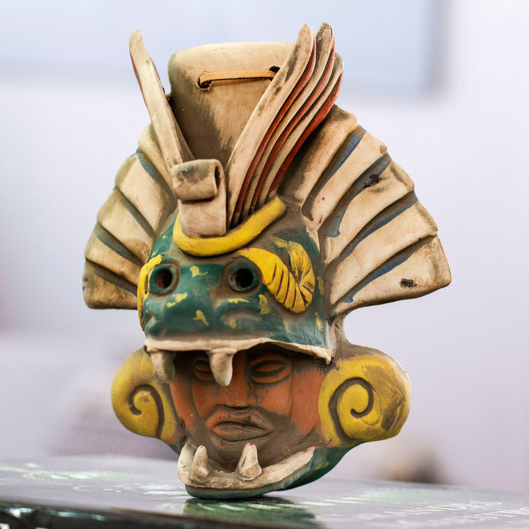 Earthtone Quetzalcoatl Handcrafted Ceramic Wall Mask - Quetzalcoatl Revered